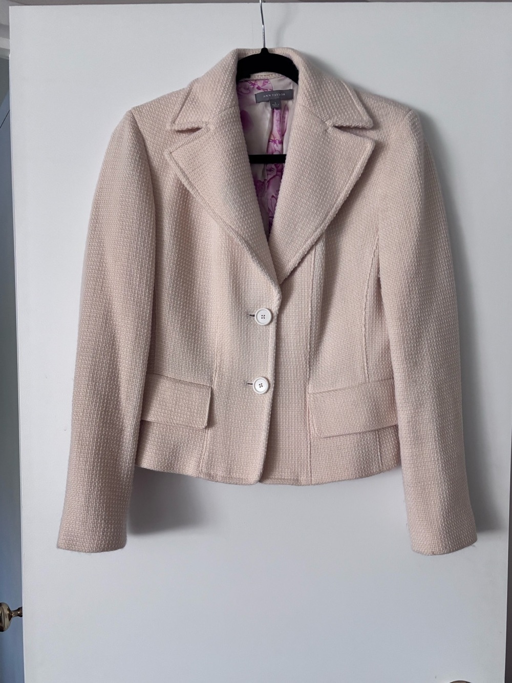 Ann Taylor Cream Textured Wool Blazer with Silk Lining